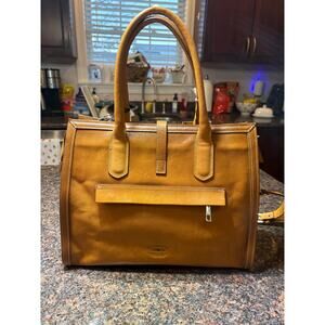 Cavalcanti Italian Designer Cognac Burnished Leather Satchel Shoulder Strap NWT